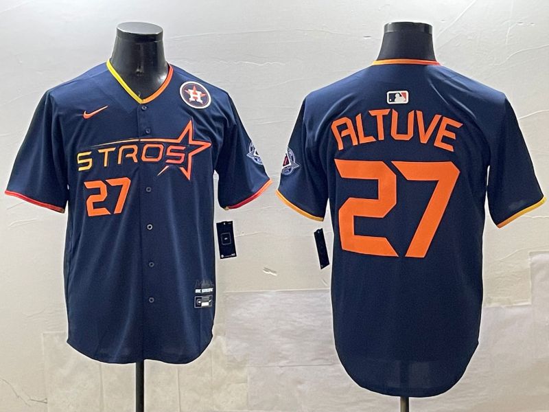 Men Houston Astros #27 Altuve Drak Blue Three generations Joint Name 2025 Nike MLB Jersey style 4->houston astros->MLB Jersey